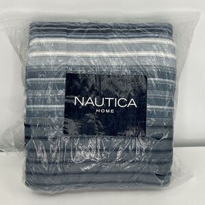 NWT Nautica Grey Blue Striped Quilted Comforter Home Decor